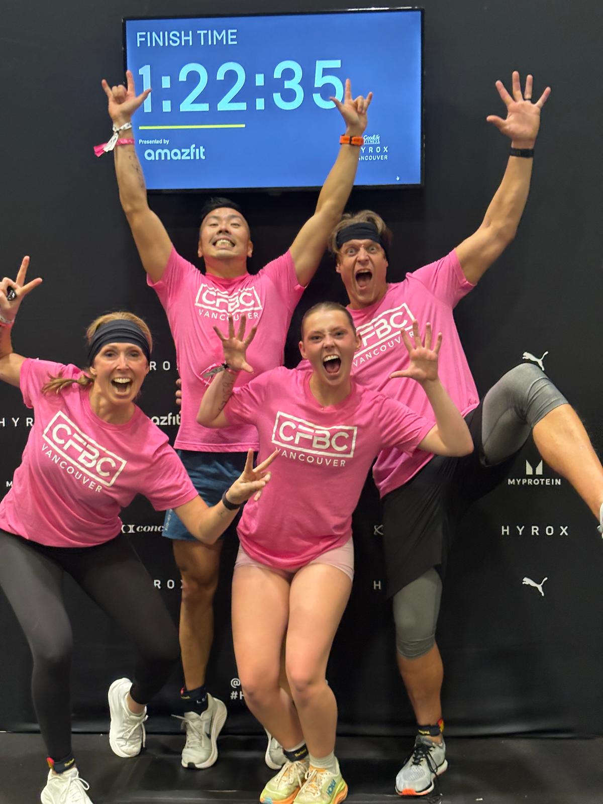 Team celebrating at the HYROX finish line