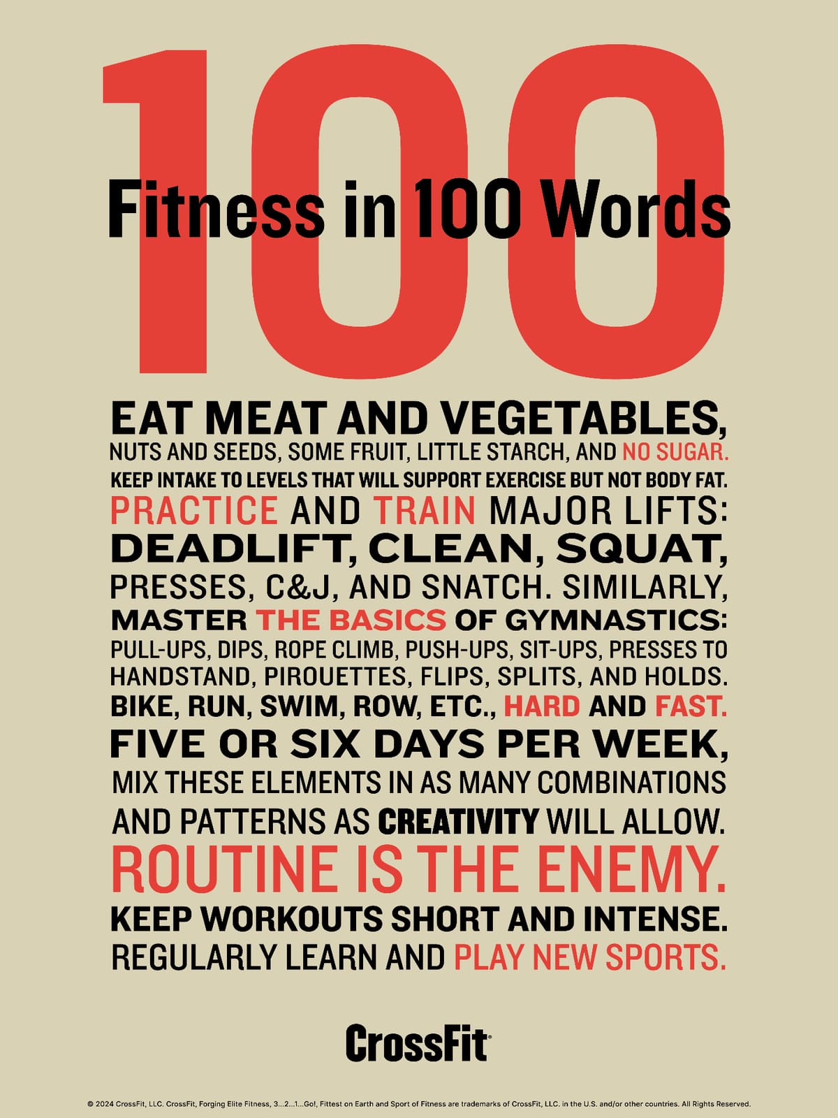 CrossFit Fitness in 100 Words: the complete fitness prescription in bold red and black typography