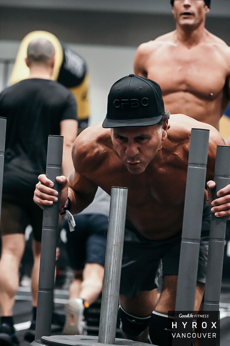 HYROX sled-push training at CrossFit BC
