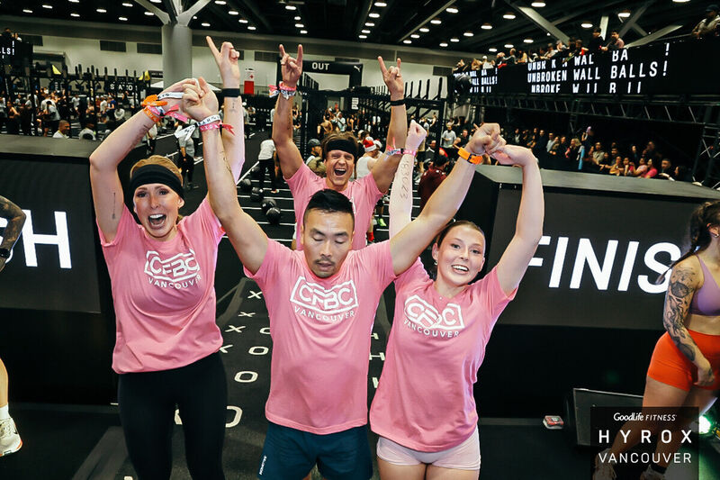 CrossFit BC members training a HYROX-style sled push session
